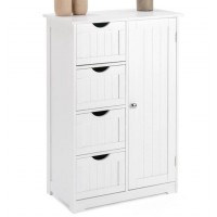 Bathroom 4 Drawer Cabinet White Wooden Storage Cupboard Standing Unit