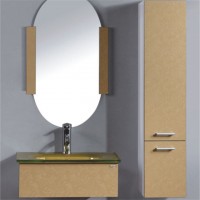 tall Bathroom Cabinets Cupboard Unit With Round Mirror and Side Storage