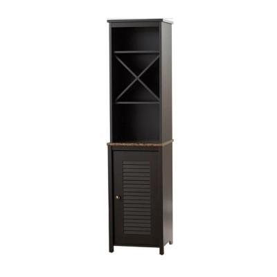 Espresso Color Modern Tall Bathroom Side Corner Cabinet With Shelf For Bathroom